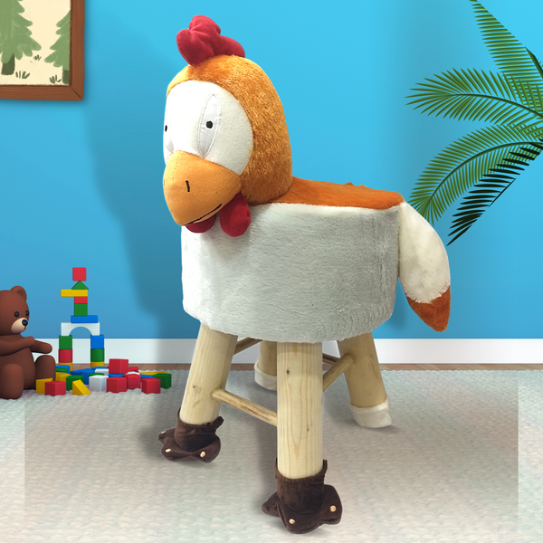 Wooden Bird Stool for Kids (Hen) | Round High Neck | With Removable Soft Fabric Cover | (BROWN) - BestP : Best Product at Best Price