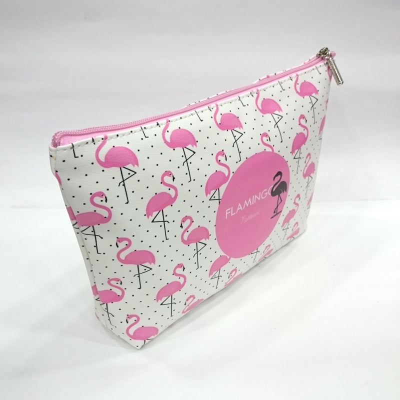 Flamingo Print Cosmetic/Travel Bag in White Color - BestP : Best Product at Best Price