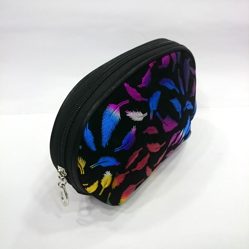 Leaves Print Cosmetic/Travel Pouch in Deep Black Color - BestP : Best Product at Best Price
