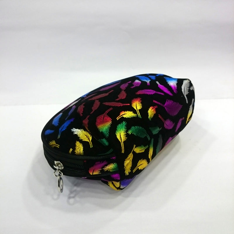 Leaves Print Cosmetic/Travel Pouch in Deep Black Color - BestP : Best Product at Best Price