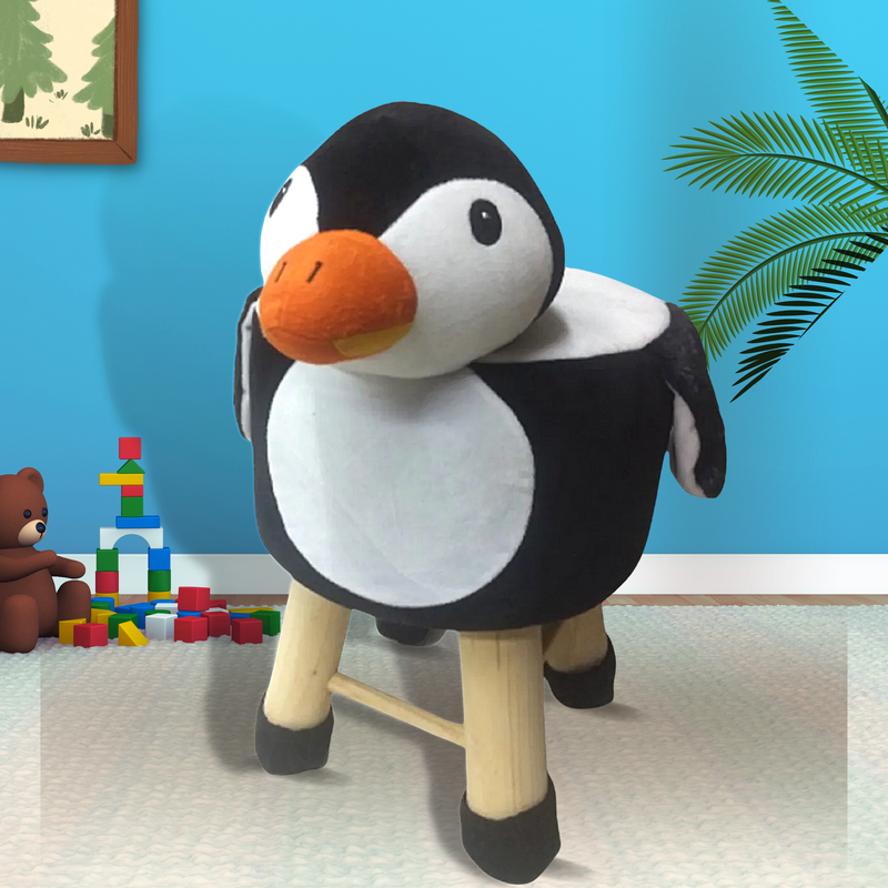 Wooden Penguin Stool for Kids (Black Colour ) | With Removable Soft Fabric Cover |(13"/35cm)…