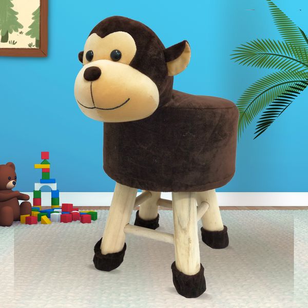 Wooden Animal Stool for Kids (Monkey in Brown color)| with Removable Fabric Cover (13"/35cm)