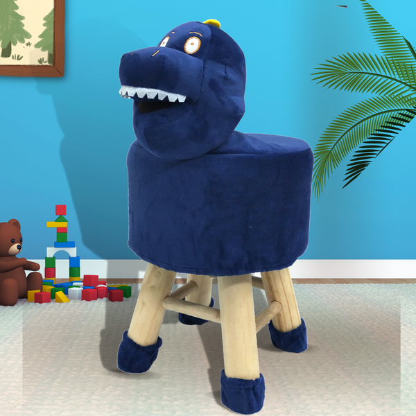 Wooden Animal Stool for Kids (Dinosaur)| With Removable Soft Fabric Cover | (Blue)