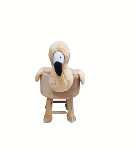 Wooden Bird Stool for Kids (Flamingo)| with Removable Fabric Cover (Brown) 42 CM