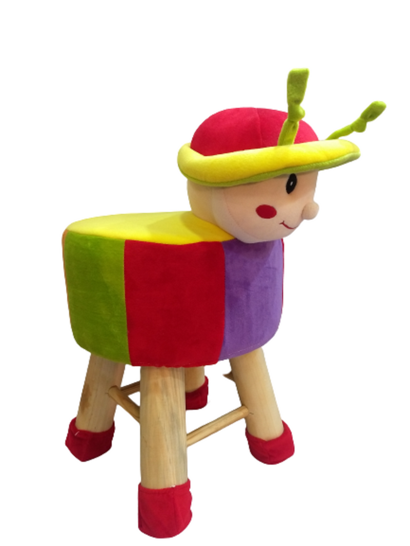 Wooden Animal Stool for Kids (Caterpillar) | Round High Neck | With Removable Soft Fabric Cover 42 CM
