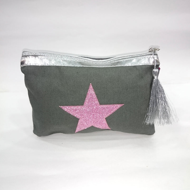 Pink Star Cosmetic/Travel Pouch in Grey Color - BestP : Best Product at Best Price