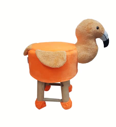 Wooden Bird Stool for Kids (Flamingo in Orange color) With Removable Soft Fabric Cover (16"/42cm)