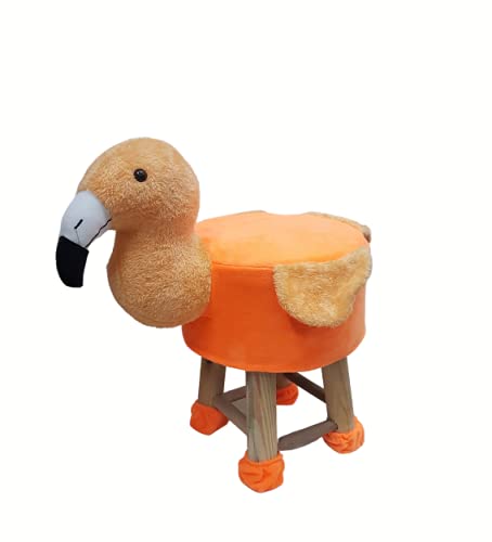 Wooden Bird Stool for Kids (Flamingo in Orange color) With Removable Soft Fabric Cover (16"/42cm)