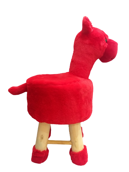 Wooden Alpaca Stool for Kids (Red color)| with Removable Fabric Cover (16"/42cm)
