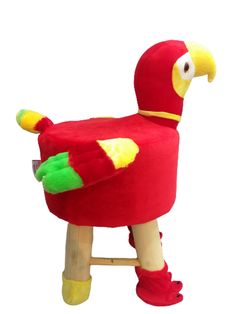 Wooden Bird Stool for Kids (Parrot) | Round High Neck | With Removable Soft Fabric Cover (Red) 42 CM