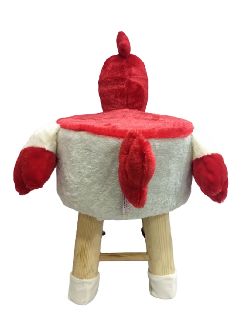 Wooden Bird Stool for Kids (Hen) | Round High Neck | With Removable Soft Fabric Cover | (Red) 42 CM