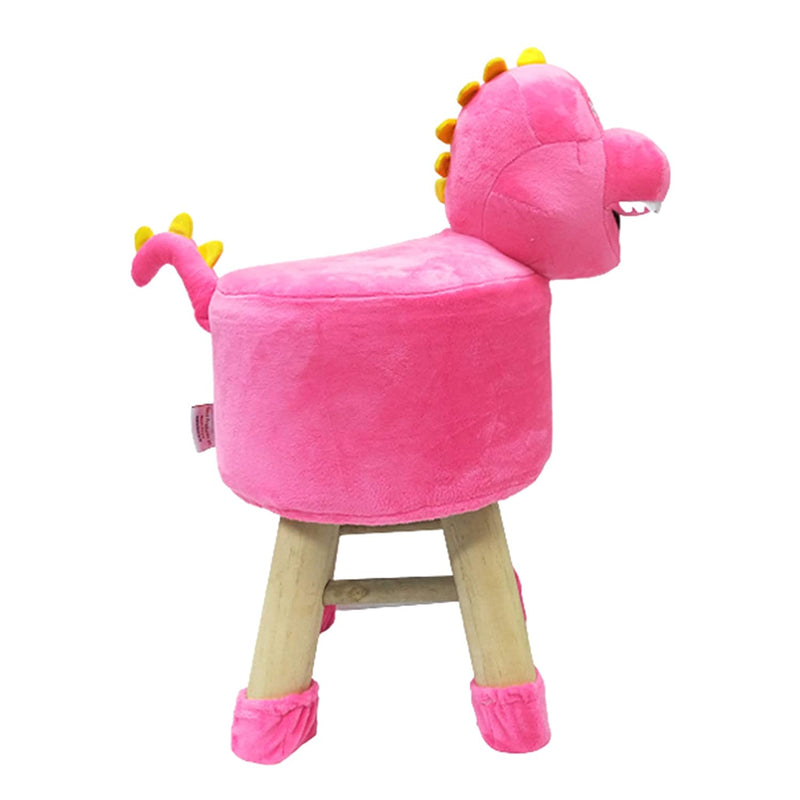 Wooden Animal Stool for Kids (Dinosaur)| With Removable Soft Fabric Cover | (Pink)