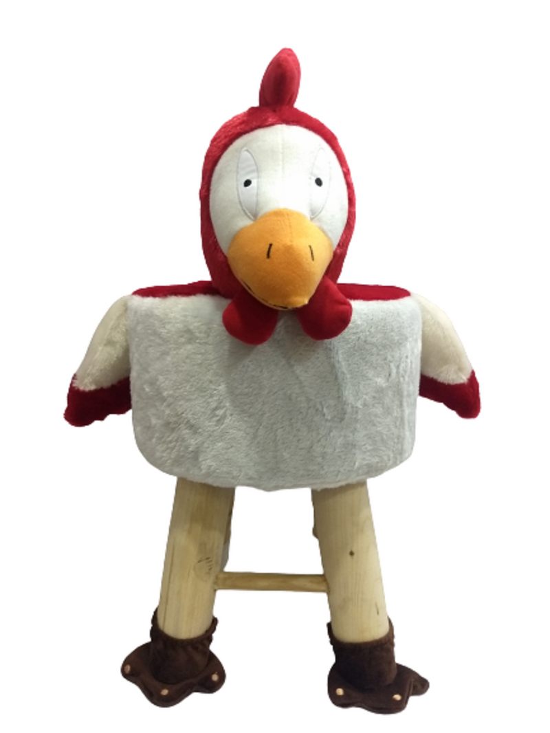 Wooden Bird Stool for Kids (Hen) | Round High Neck | With Removable Soft Fabric Cover | (Red) 42 CM