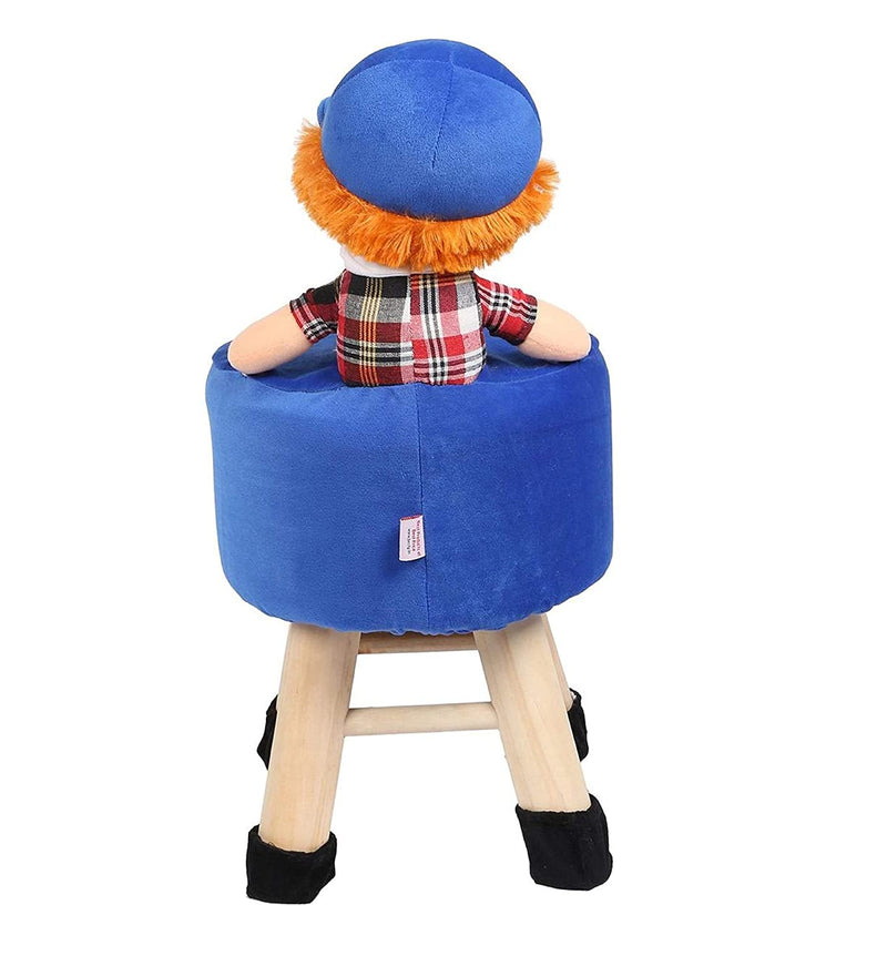 BestP Wooden Boy Doll Kids Stool in Blue Colour with Removable Soft Fabric Cover