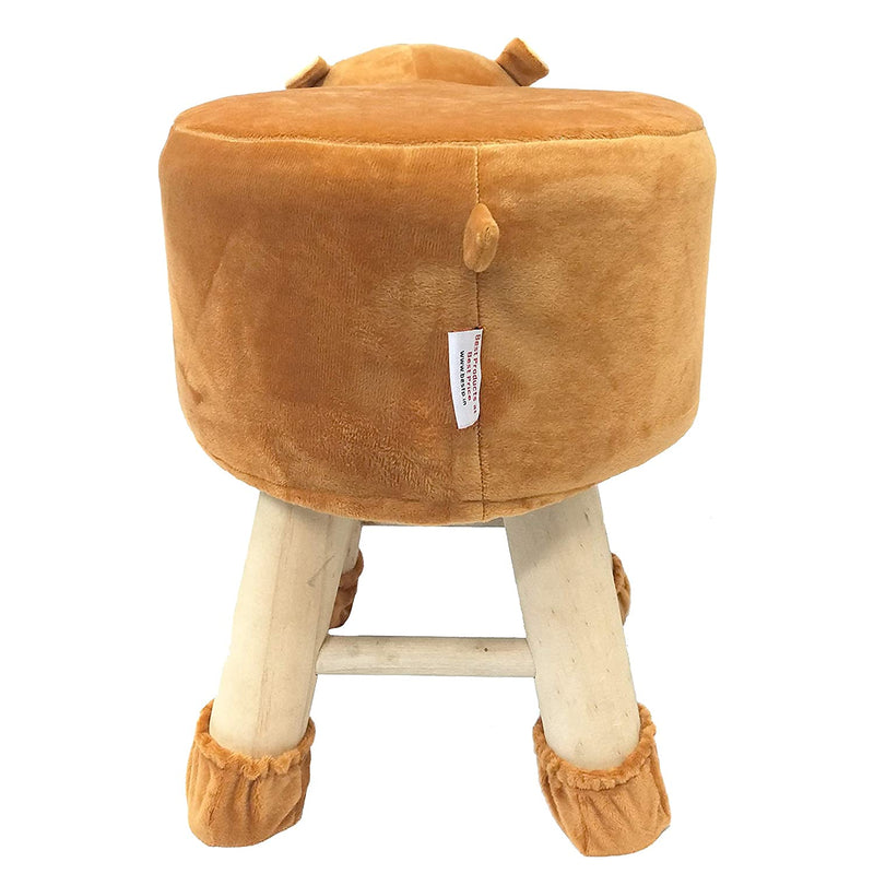 Wooden Animal Stool for Kids (Hippo)| With Removable Soft Fabric Cover | (Mustard)