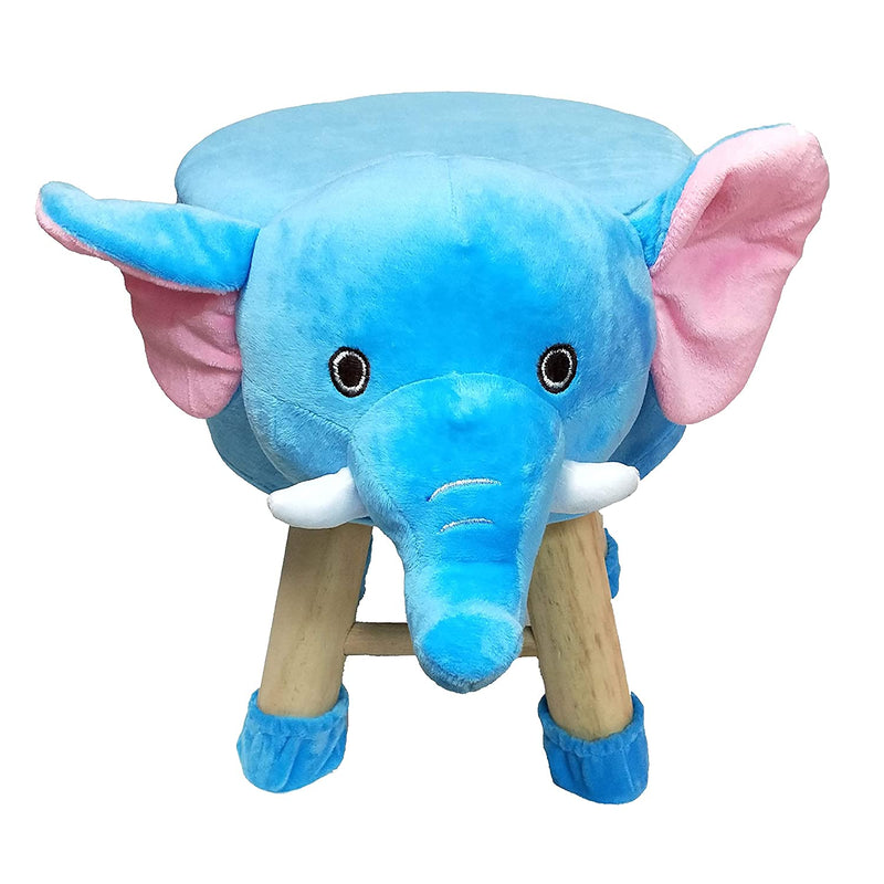 Wooden Animal Stool for Kids (Elephant)| With Removable Soft Fabric Cover | (Blue)