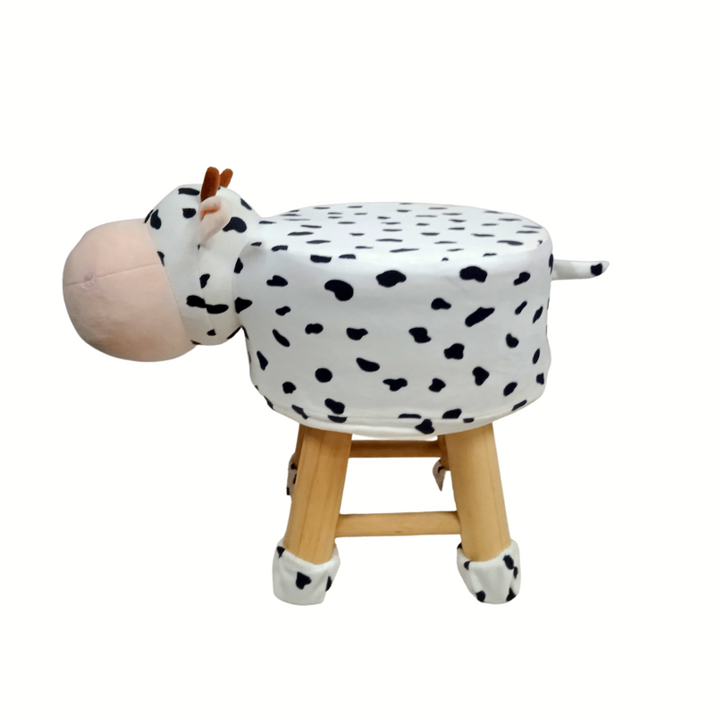 Wooden Animal Stool for Kids (Cow in White & Black Color)| with Removable Soft Fabric Cover (16"/42cm)……