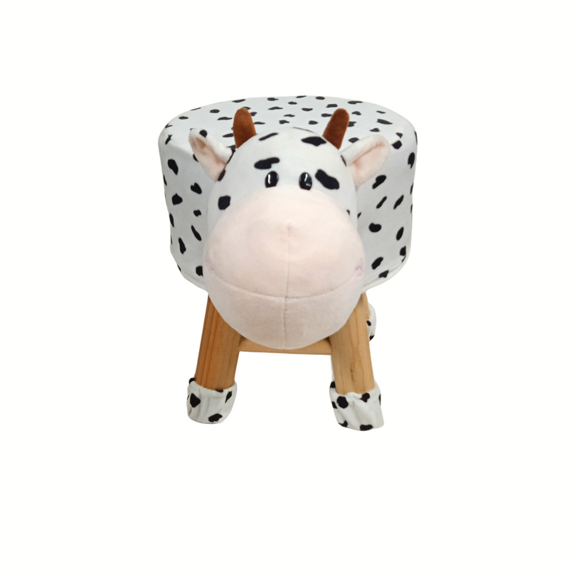 Wooden Animal Stool for Kids (Cow in White & Black Color)| with Removable Soft Fabric Cover (16"/42cm)……