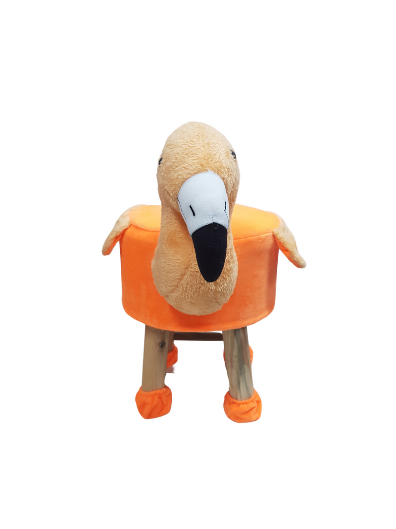 Wooden Bird Stool for Kids (Flamingo in Orange color) | With Removable Soft Fabric Cover (13"/35cm))