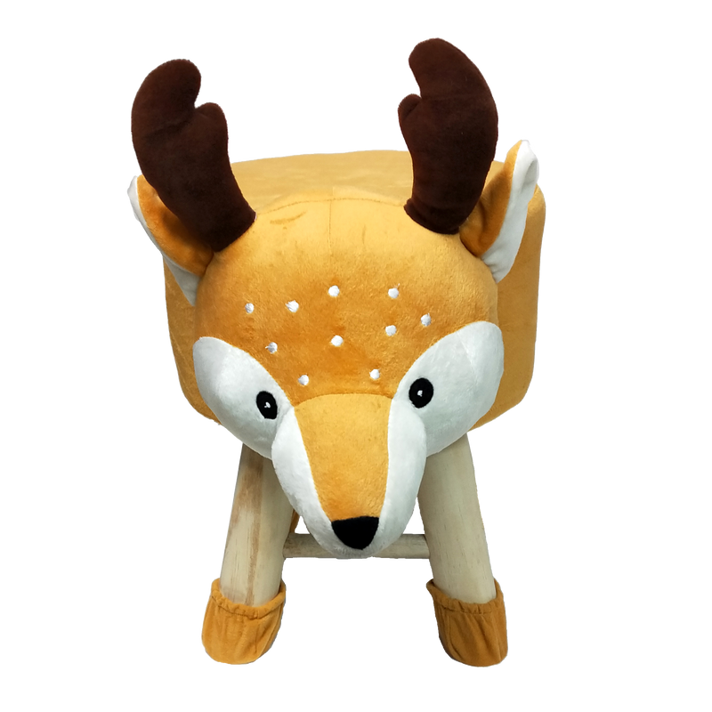Wooden Animal Stool for Kids (Deer) With Removable Soft Fabric Cover | (Brown) 42 CM