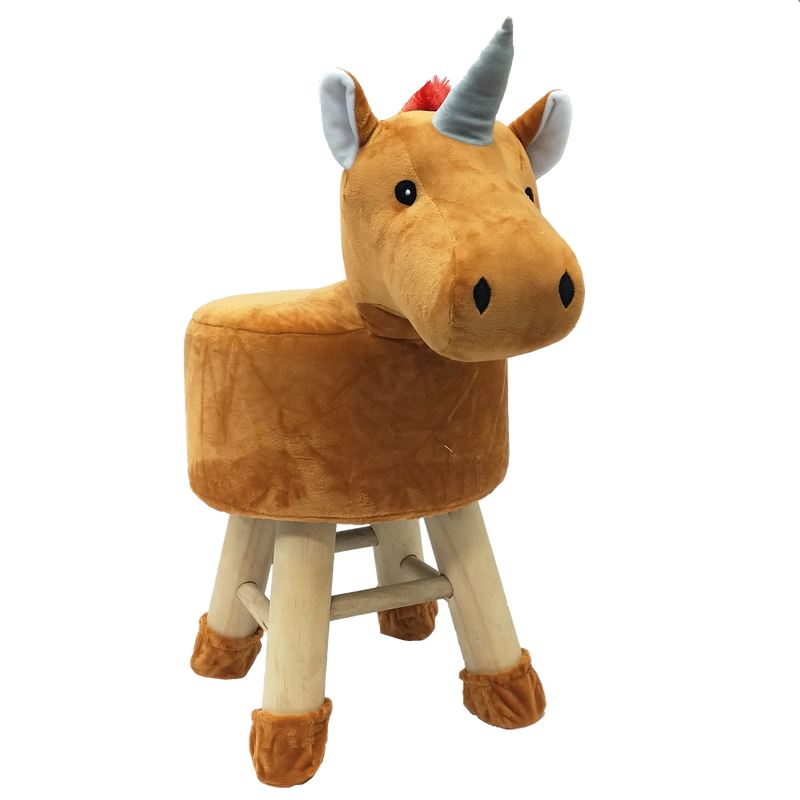 Wooden Animal Stool for Kids (Unicorn in Mustard color) | with Removable Fabric Cover (13"/35cm)