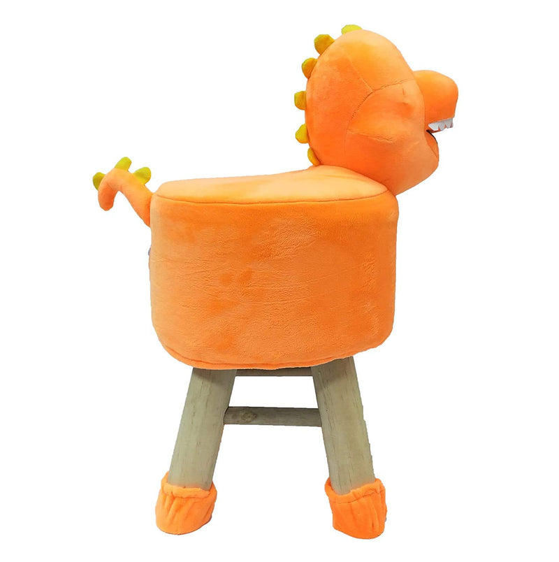 Wooden Animal Stool for Kids (Dinosaur)| With Removable Soft Fabric Cover | (Orange) 42 CM