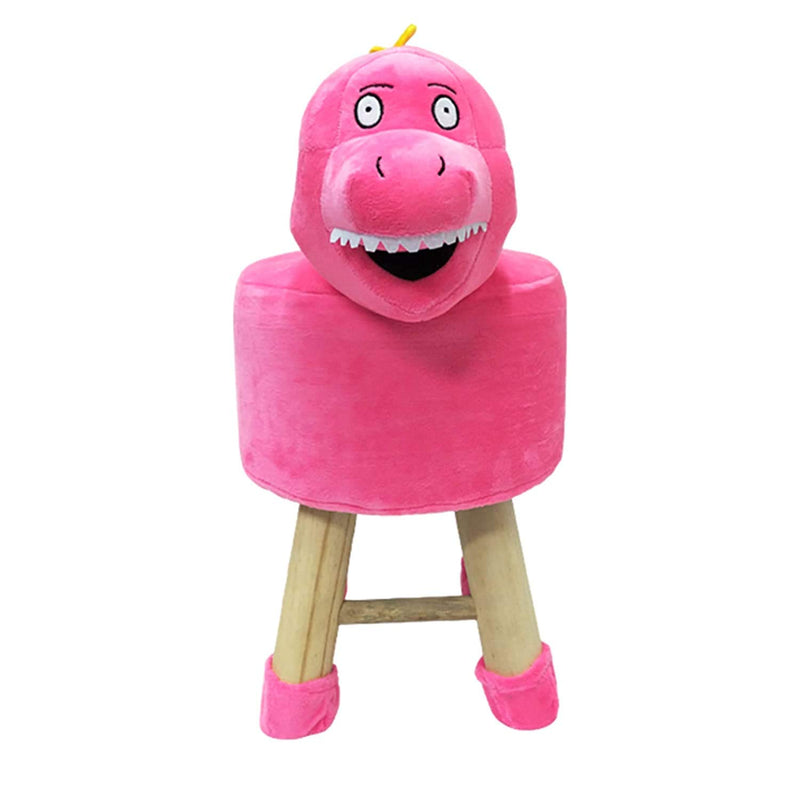 Wooden Animal Stool for Kids (Dinosaur)| With Removable Soft Fabric Cover | (Pink) 42 CM