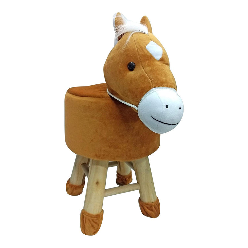 Wooden Animal Stool for Kids (Horse in Mustard)| With Removable Soft Fabric Cover | (16"/42cm)