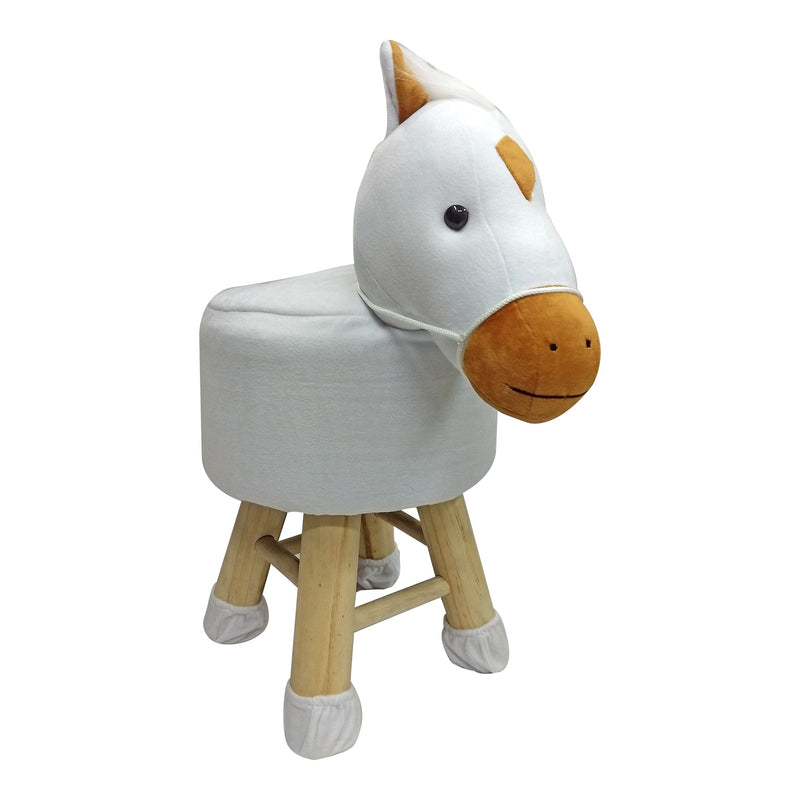Wooden Animal Stool for Kids (Horse in White color) with Removable Soft Fabric Cover (16"/42cm)