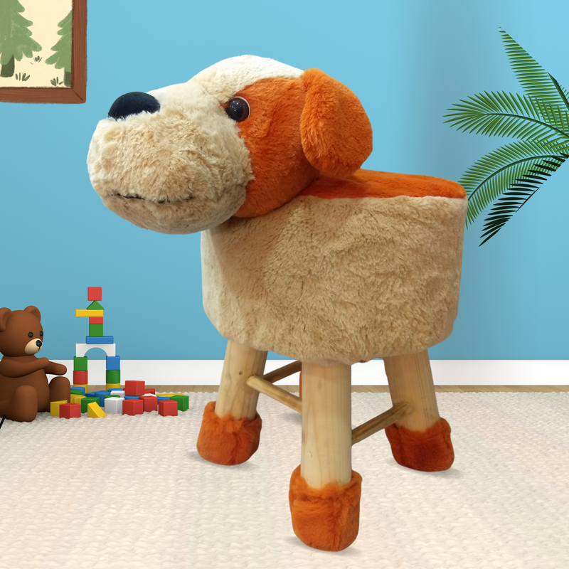 Limited Edition Wooden Animal HN Stool for Kids (St Bernard Dog in Mustard color)| with Removable Fabric Cover (16"/42cm)