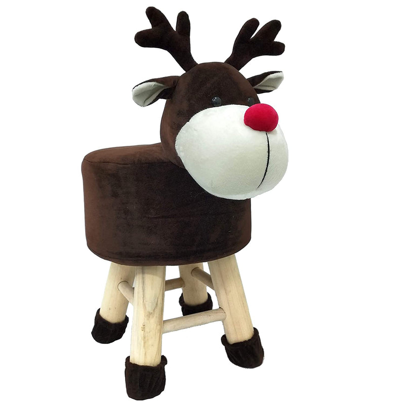 Wooden Animal Stool for Kids (Rudolph)| with Removable Fabric Cover (Mahogany) 42 CM
