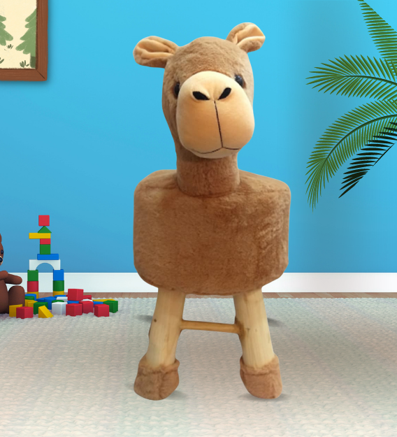 Wooden Alpaca Stool for Kids (Skin Color) with Removable Soft Fabric Cover (13"/35cm)