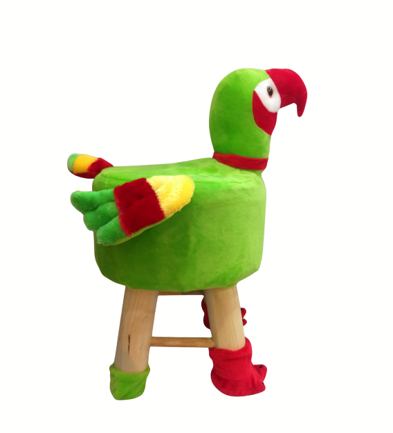 Wooden Bird Stool for Kids (Parrot) | Round High Neck | With Removable Soft Fabric Cover |(GREEN)