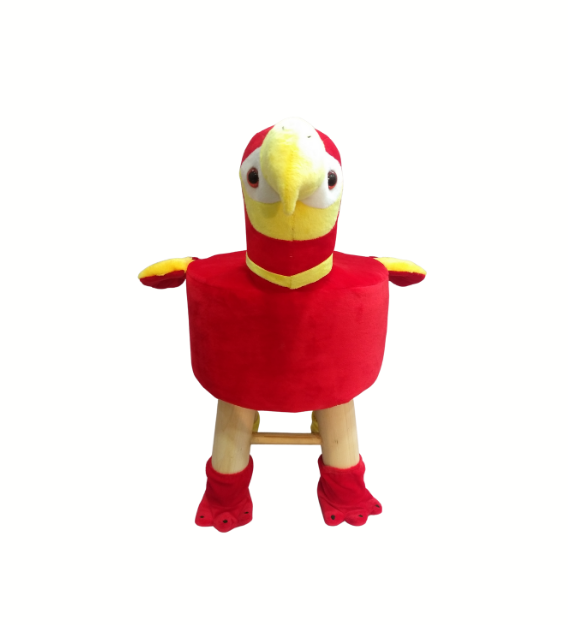 Wooden Bird Stool for Kids (Parrot) | Round High Neck | With Removable Soft Fabric Cover |(RED)