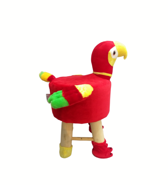 Wooden Bird Stool for Kids (Parrot) | Round High Neck | With Removable Soft Fabric Cover |(RED)