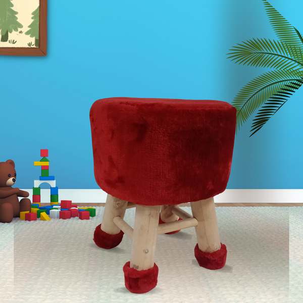 BestP Wooden Stool for Kids (Red color)| with Removable Fabric Cover (13"/35cm)
