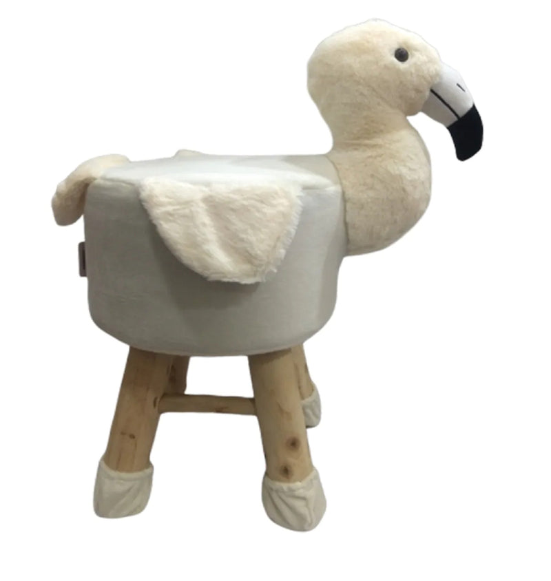 Wooden Animal Stool for Kids (Flamingo)| with Removable Fabric Cover (Offwhite) 42 CM