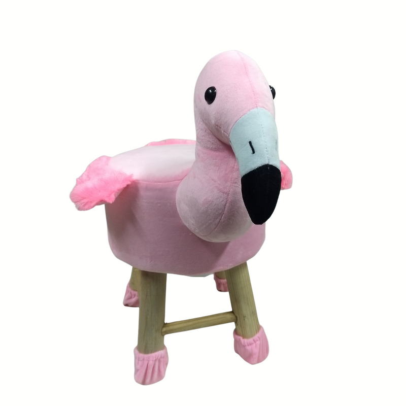 Wooden Bird Stool for Kids (Flamingo) | Round High Neck | With Removable Soft Fabric Cover | (PINK)