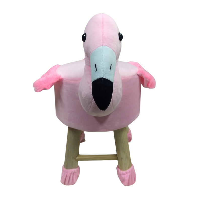 Wooden Bird Stool for Kids (Flamingo) | Round High Neck | With Removable Soft Fabric Cover | (PINK)