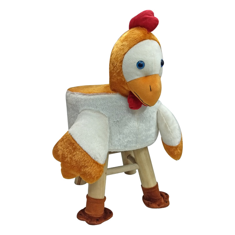 Wooden Bird Stool for Kids (Hen) | Round High Neck | With Removable Soft Fabric Cover | (Brown) 42 CM