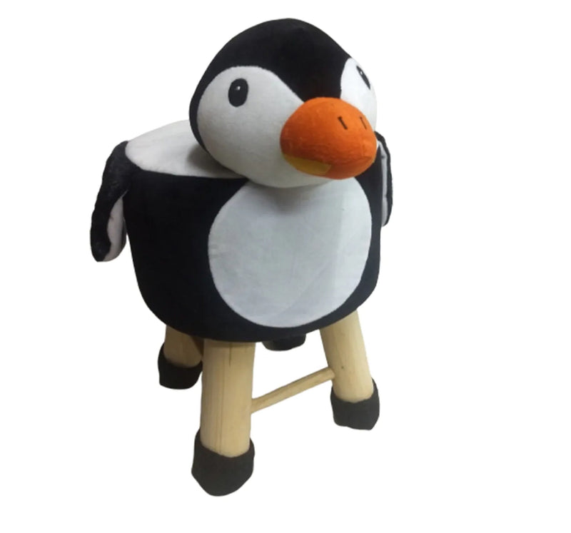 Wooden Penguin Stool for Kids ( Black color)| With Removable Soft Fabric Cover | (16"/42cm)