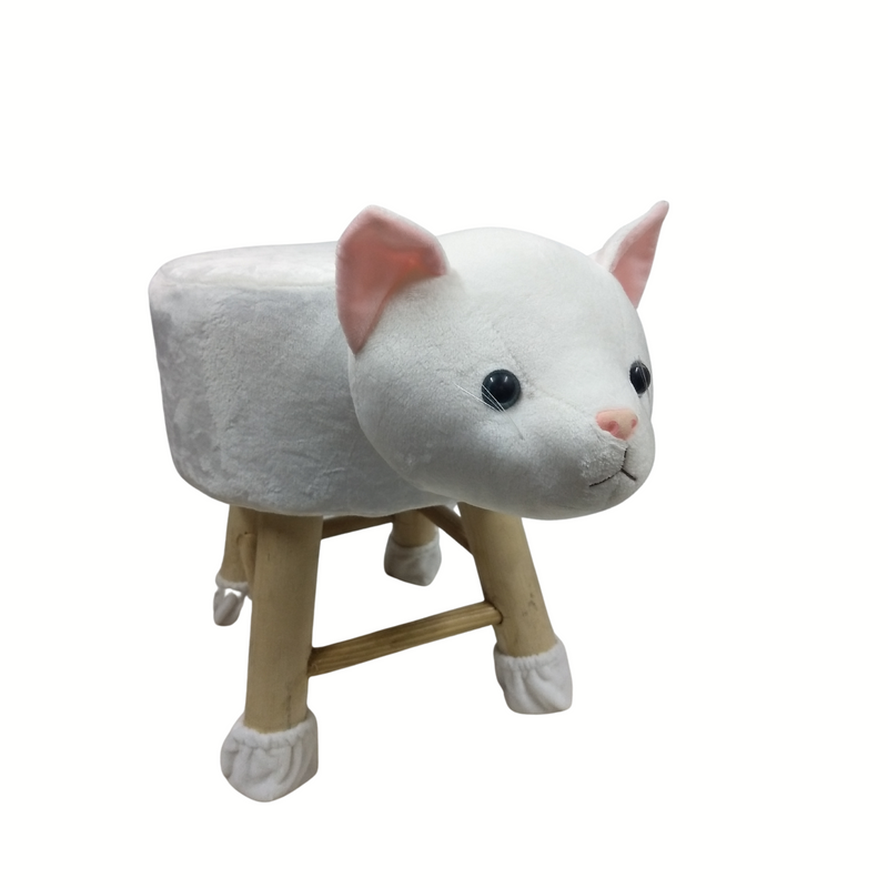 Wooden Animal Stool for Kids (Mouse)| With Removable Soft Fabric Cover | (White)
