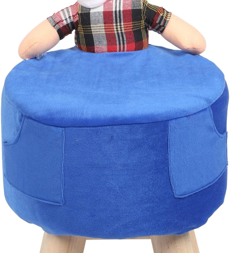 Wooden Boy Doll Kids Stool in Blue Colour with Removable Soft Fabric Cover 42 CM