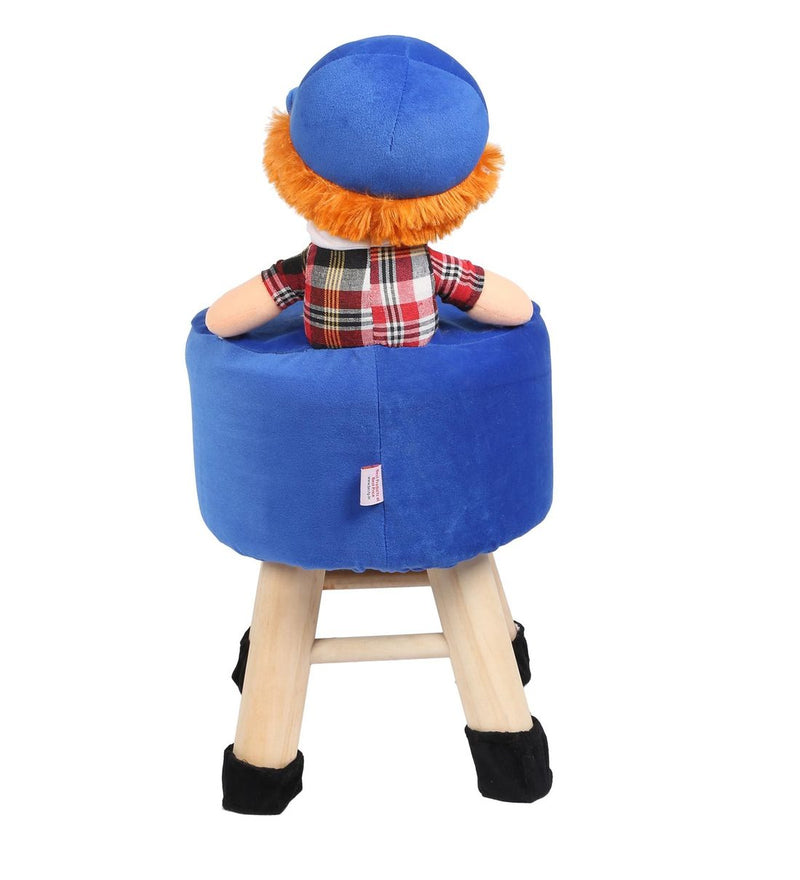 Wooden Boy Doll Kids Stool in Blue Colour with Removable Soft Fabric Cover 42 CM