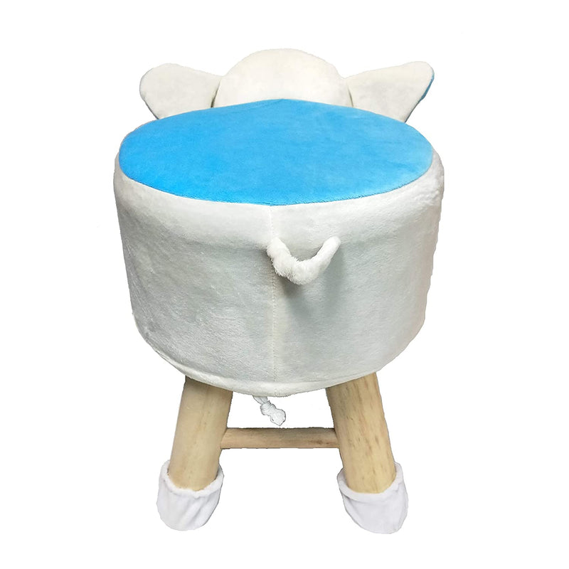 Wooden Animal Stool for Kids (Elephant in White & Blue color  )| with Removable Soft Fabric Cover (13"/35cm)…