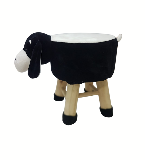 Wooden Animal Stool for Kids (Dog in White & Black)| With Removable Soft Fabric Cover (16"/42cm)
