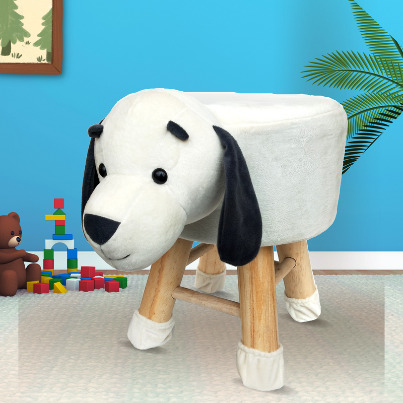 BestP Wooden Animal Stool for Kids (Dog in White color)| with Removable Fabric Cover (13"/35cm)