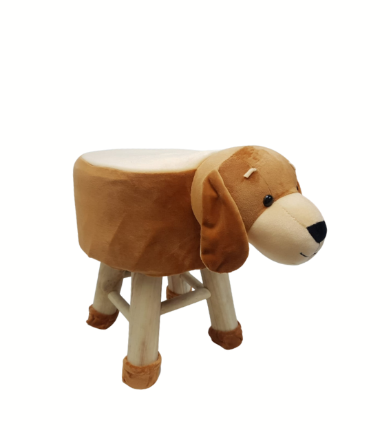 Wooden Animal Stool for Kids (Dog)| With Removable Soft Fabric Cover | (Yellow)