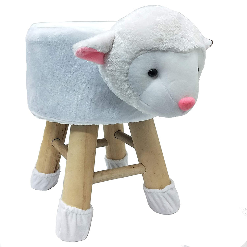 BestP Wooden Animal Stool for Kids (Sheep in White Color)| with Removable Soft Fabric Cover (13"/35cm)