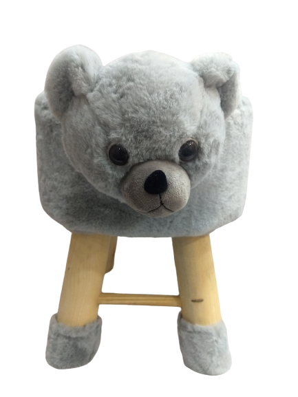 Wooden Animal Stool for Kids (Polar Bear)| With Removable Soft Fabric Cover | (GREY)